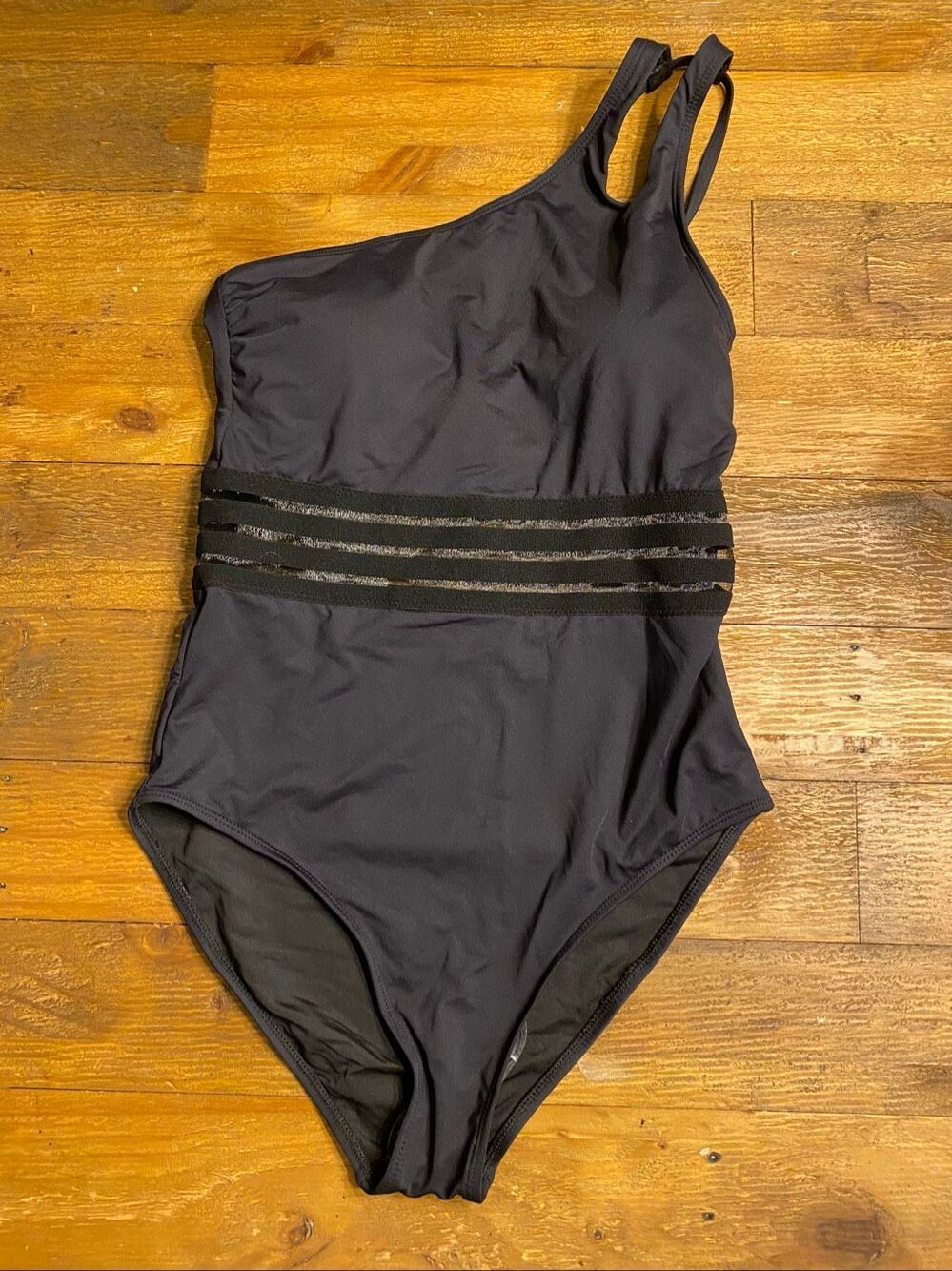 Holipick Small NWT one piece swimsuit black one shoulder mesh